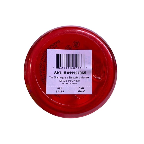 Starbucks Plastic Water Bottle Christmas Holiday Pink Tree 24 oz 2021 - Picture 7 of 13